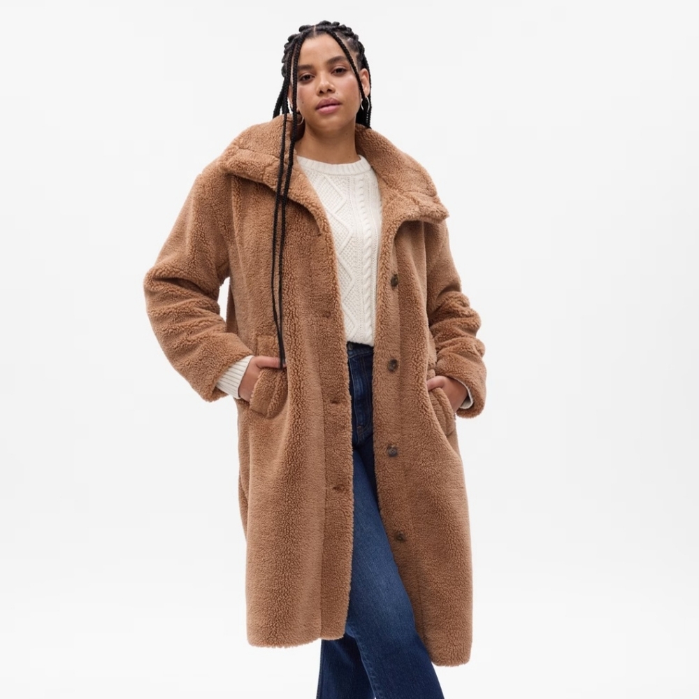 GAP sherpa teddy brown long coat XL NWT